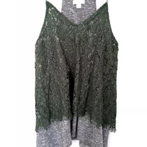 Xhilaration Womens Size Small Green Lace Over Gray Ribbed Tank Cami